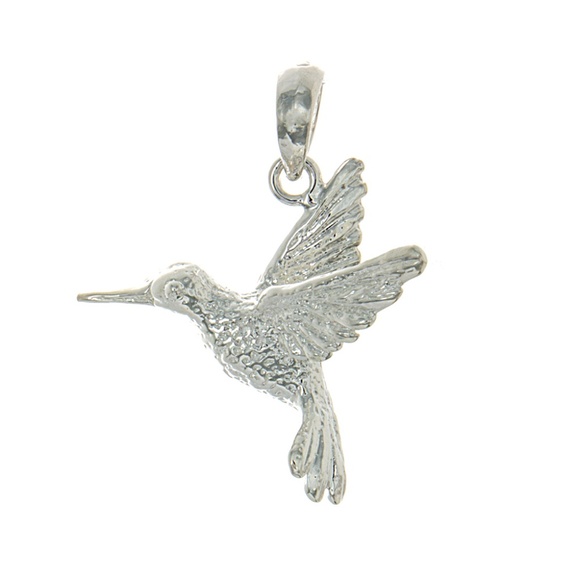 925 Sterling Silver RH Plated Hummingbird Charm Pendant Necklace. 2-D Textured - Picture 9 of 9